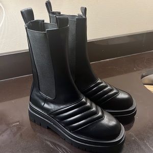 EGO Shoes Mid Calf Black Biker Boot Faux Leather